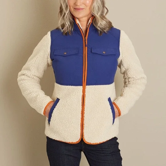 Duluth Women's Sherpa Full Zip Jacket Blue Cream Size Medium - Picture 1 of 9